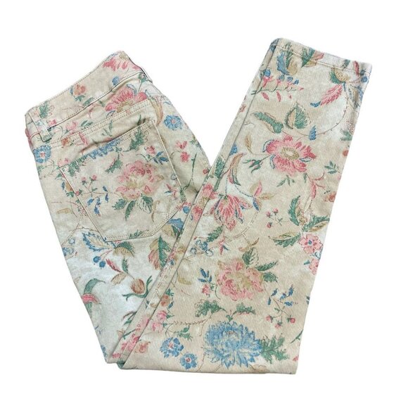 Lauren Ralph Lauren Denim - Ralph Lauren Women Floral Beige Pants Premier Skinny Ankle 5 Pockets Size 8